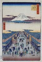Hiroshige- 100 Views of Famous Place in Edo- The street Suruga-cho and Mount Fuji