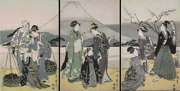 Utamaro- Fuji, Falcon and Egg Plant - the three lucky icons